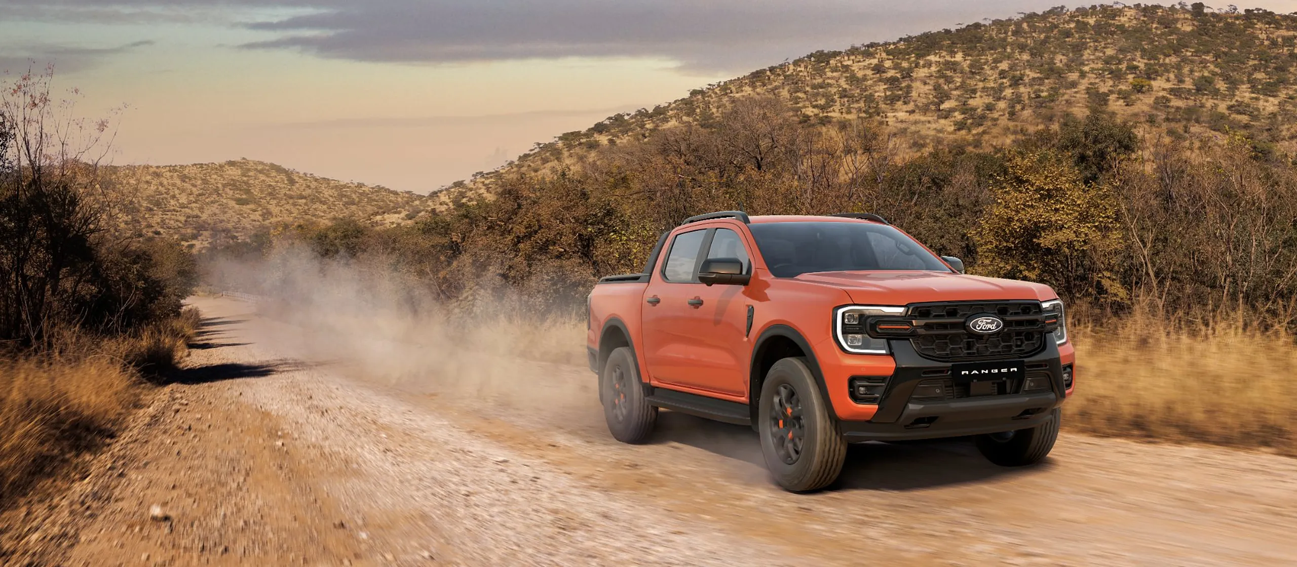 Ford Ranger Wildtrak driving on a dirt road in the bushveld